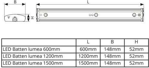 Pragmalux LED Batten Lumea IP44 Prisma 120cm max.39W 5538-5770lm 3000-4000K 2-CCT (2x36W) wit  5x2,5mm doorvoerbedrading DALI2+ noodmodule zelftest 1uur-7