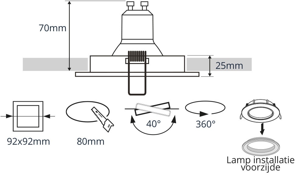 Pragmalux indbygget spot Boxy firkantet tiltbar kobber RAL1001 - inkl. GU10 fitting