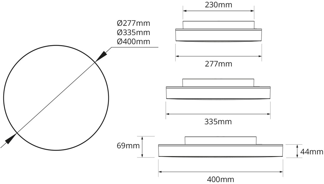 Pragmalux LED loftslampe / væglampe Lumio-M White Ø335 IP65 IK10 7.5-19W 850-2400lm 2700K-3000K-4000K 3-CCT fase-dimmbar