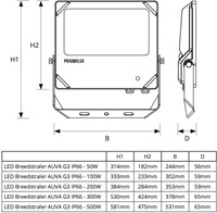 Pragmalux LED Breedstraler Auva G3 IP66 C4 120-200W 3000K-5000K 3CCT 19500-32500lm asymmetrisch incl. photocell zwart RAL9004-6