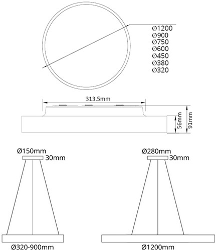 Pragmalux LED Opbouw-/pendelarmatuur Moon IP44 Ø320mm Prisma direct/indirect 14-28W 1650-3480lm 3CCT 3000-3500-4000K CRI90 Zwart - DALI-5