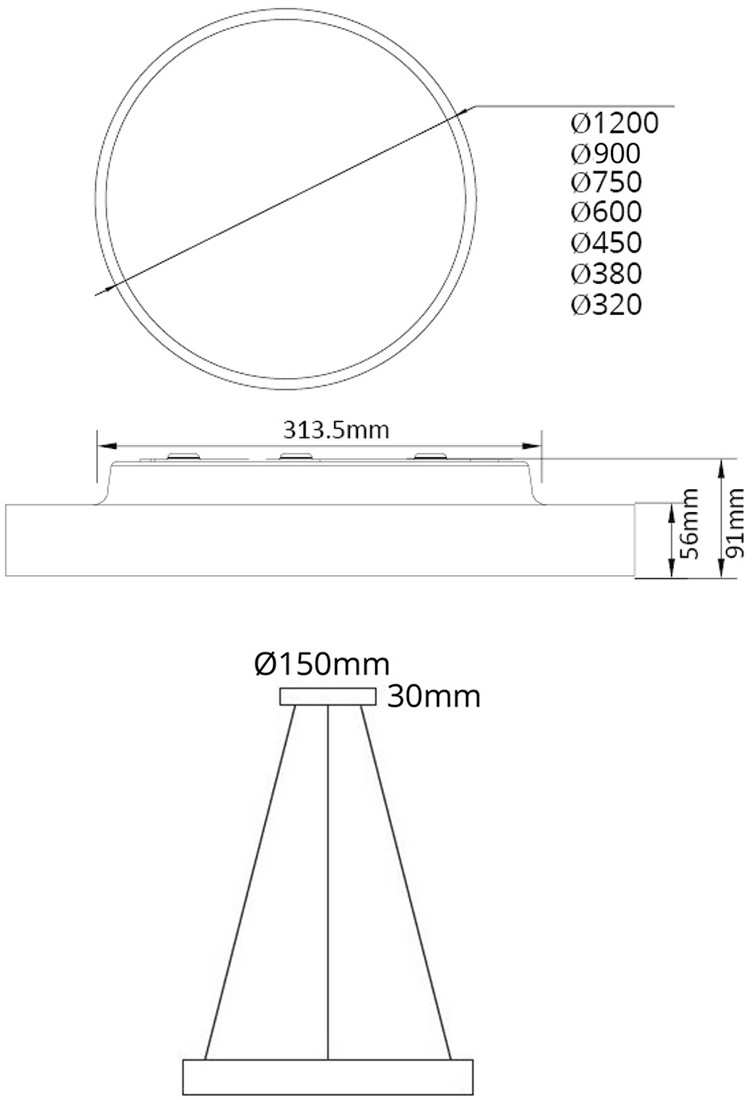 Pragmalux LED overflademonteret/hængende armatur Måne IP44 Ø450mm Prisme direkte/indirekte 28-42W 3300-5250lm 3CCT 3000-3500-4000K CRI90 Sort - DALI