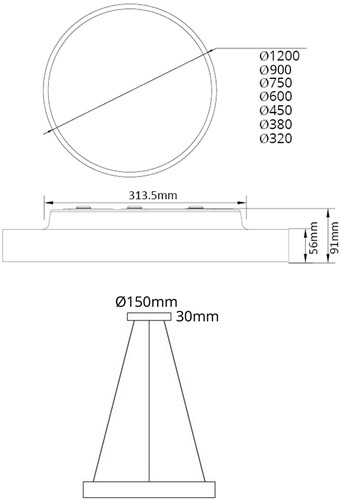 Pragmalux LED Opbouw-/pendelarmatuur Moon IP44 Ø1200mm Prisma direct/indirect 56-112W 6600-13800lm 3CCT 3000-3500-4000K CRI90 Wit - DALI-6