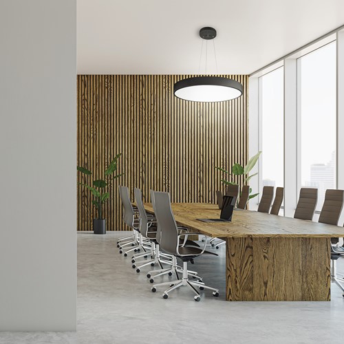 Pragmalux LED Opbouw-/pendelarmatuur Moon IP44 Ø320mm Prisma direct/indirect 14-28W 1650-3480lm 3CCT 3000-3500-4000K CRI90 Zwart - DALI-6