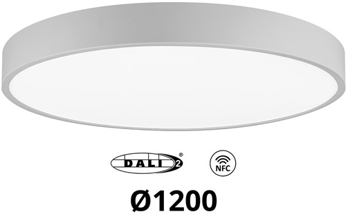 Pragmalux LED Opbouw-/pendelarmatuur Moon IP44 Ø1200mm Opaal direct/indirect max.160W 18950-20100lm 3CCT 3000-3500-4000K CRI90 Grijs - DALI NFC