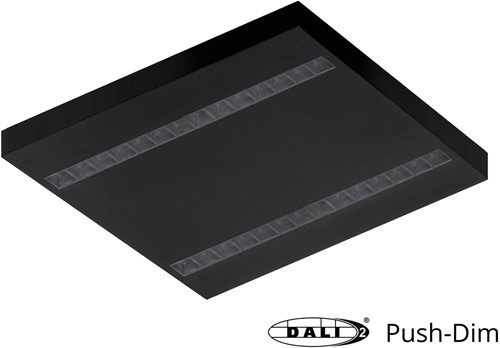 Pragmalux LED Opbouwarmatuur Optic transparant reflector 60x60cm 36W 4400-4800lm 3000K-3500K-4000K 3CCT CRI>90 UGR<16 zwart RAL9005 + Philips DALI driver