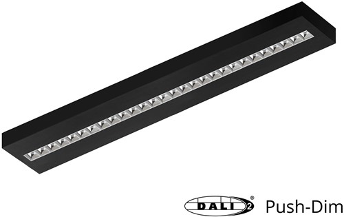 Pragmalux LED Opbouwarmatuur Optic hoogglans reflector 20x120cm 36W 4400-4800lm 3000K-3500K-4000K 3CCT CRI>90 UGR<16 zwart RAL9005 + Philips DALI driver