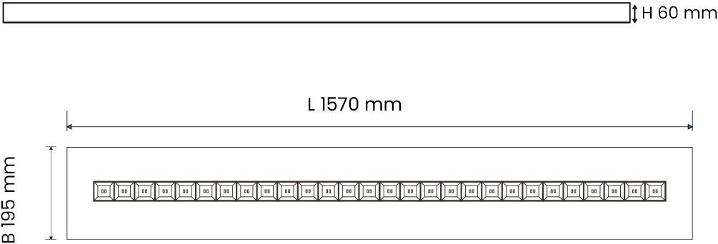Pragmalux LED Overflademonteret armatur Optisk mat reflektor 200x1570mm 38-50W 4900-6650lm 3000K-3500K-4000K 3CCT CRI>90 UGR<16 hvid RAL9003 + Osram driver