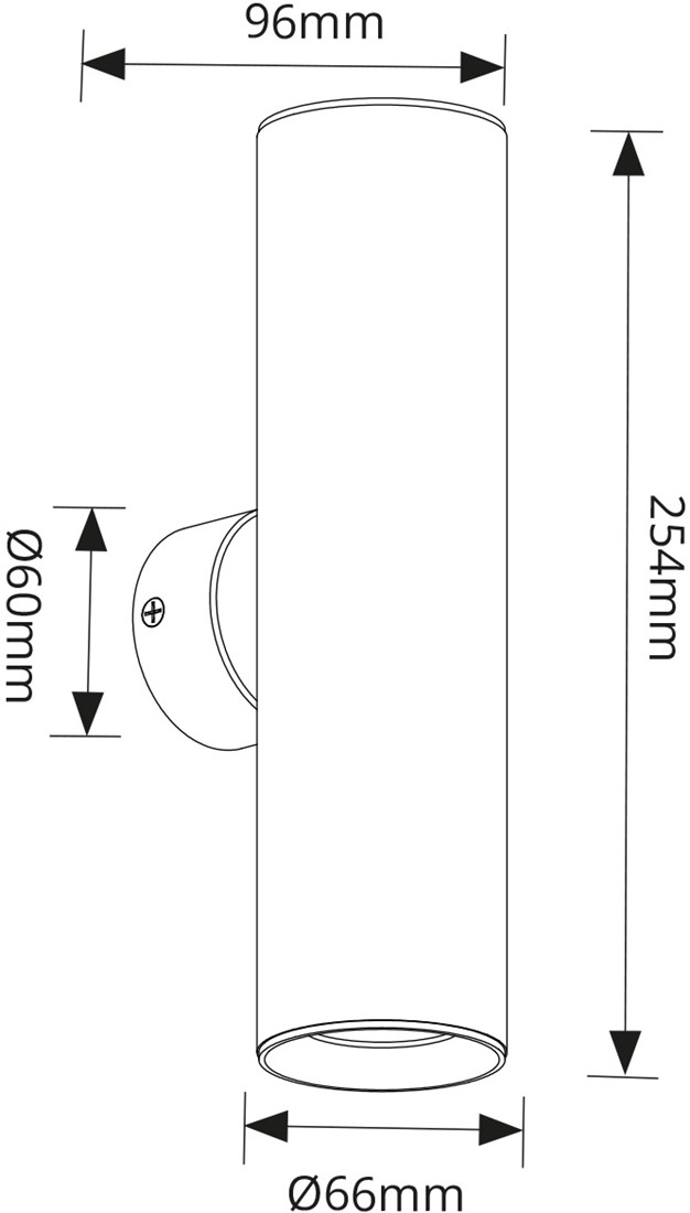 Pragmalux væglampe Pareto 66 Rund op/ned Ø66x254mm hvid RAL9003 - inkl. GU10 beslag