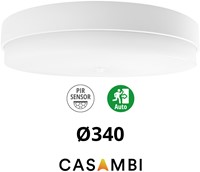 Pragmalux LED Plafonnière / Wandarmatuur Dura-M Wit Ø340 IP64 IK10 max.18W 2200-2300lm 3000K-3500K-4000K 3-CCT + Casambi PIR sensor + noodmodule 1uur autotest