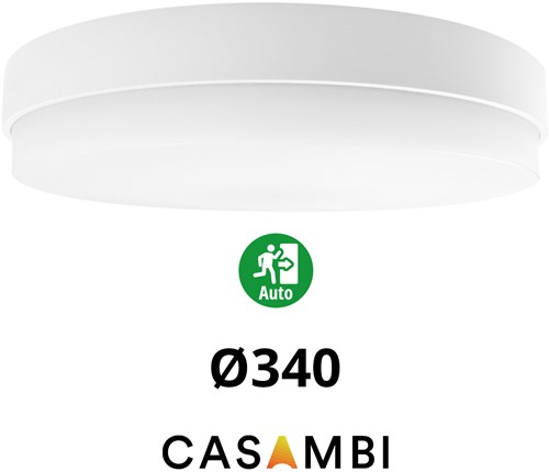 Pragmalux LED Plafonnière / Wandarmatuur Dura-M Wit Ø340 IP64 IK10 max.18W 2200-2300lm 3000K-3500K-4000K 3-CCT + Casambi driver + noodmodule 1uur autotest