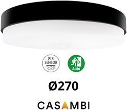 Pragmalux LED Plafonnière / Wandarmatuur Dura-S Zwart Ø270 IP64 IK10 max.9W 1050-1100lm 3000K-3500K-4000K 3-CCT + Casambi PIR sensor + noodmodule 1uur autotest