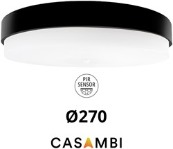 Pragmalux LED Plafonnière / Wandarmatuur Dura-S Zwart Ø270 IP64 IK10 max.9W 1050-1100lm 3000K-3500K-4000K 3-CCT + Casambi PIR sensor