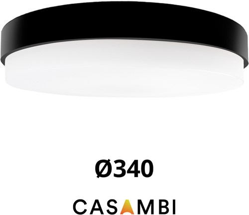 Pragmalux LED Plafonnière / Wandarmatuur Dura-M Zwart Ø340 IP64 IK10 max.18W 2200-2300lm 3000K-3500K-4000K 3-CCT + Casambi driver