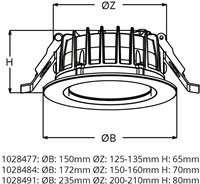 Pragmalux LED Downlight Fora IP65 Ø172 - Ø150 25-30W 2350-3250lm 3000K-4000K 2-CCT zwart +Universele LED Driver (DALI2, 1-10V, Push-dim)-2
