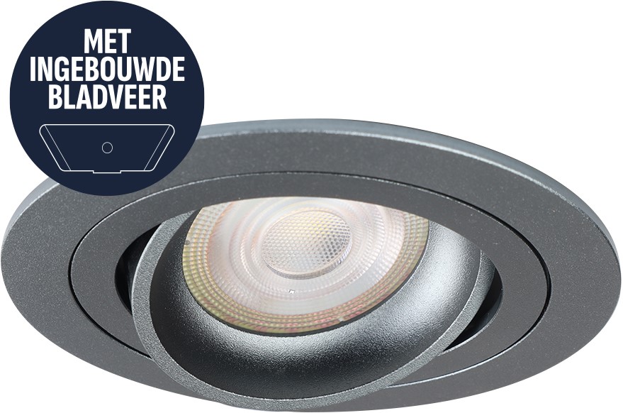 Pragmalux indbygget spotlight med bladfjedre Alpha Round Tiltable Gunmetal RAL7031 - inkl. GU10 Fitting