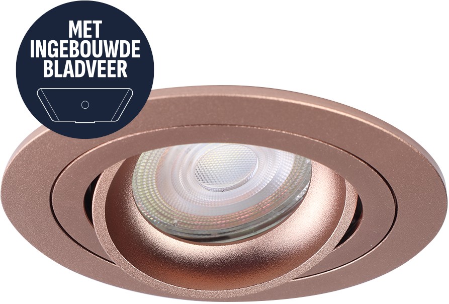 Pragmalux indbygget spotlight med bladfjedre Alpha Round Tiltable Rosegold RAL1024 - inkl. GU10 Fitting