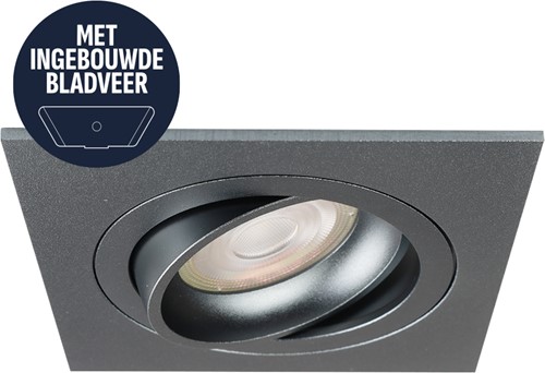 Pragmalux Inbouwspot met bladveren Boxy Vierkant Kantelbaar Gunmetal RAL7031 - Incl. GU10 Fitting