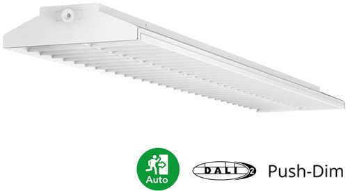 Pragmalux LED Balvast Sporthalarmatuur Sparta Eco IK08 100-150W 4000K 16000-24000lm DALI wit RAL9003 + Noodmodule 1uur zelftest