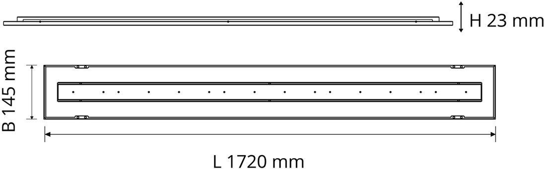 Pragmalux LED Bandraster lampe Optisk højglans reflektor 145x1720mm 36W 4400-4800lm 3000K-3500K-4000K 3CCT CRI>90 UGR<16 hvid RAL9003 + Philips DALI driver + plenum