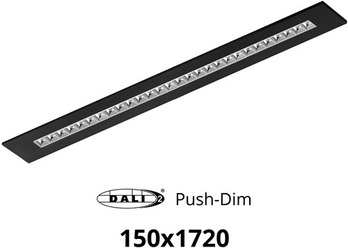 Pragmalux LED Bandrasterarmatuur Optic hoogglans reflector 145x1720mm 36W 4400-4800lm 3000K-3500K-4000K 3CCT CRI>90 UGR<16 zwart RAL9005 + Philips DALI driver + plenum
