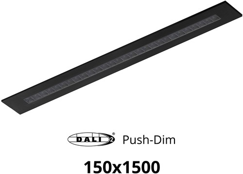 Pragmalux LED Bandrasterarmatuur Optic transparant reflector 145x1495mm 36W 4400-4800lm 3000K-3500K-4000K 3CCT CRI>90 UGR<16 zwart RAL9005 + Philips DALI driver + plenum