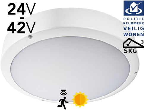 Pragmalux LED Bulkhead Venus G2 IP65 24-42V AC/DC 2,75W-5W 3000K-5000K 3-CCT 295-570lm Ø300 + daglichtsensor