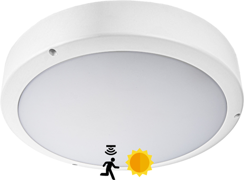 Pragmalux LED Bulkhead Venus G2 IP65 2,7W-5W 3000K-5000K 3-CCT 295-570lm Ø300 + Step-dim daglicht & bewegingssensor