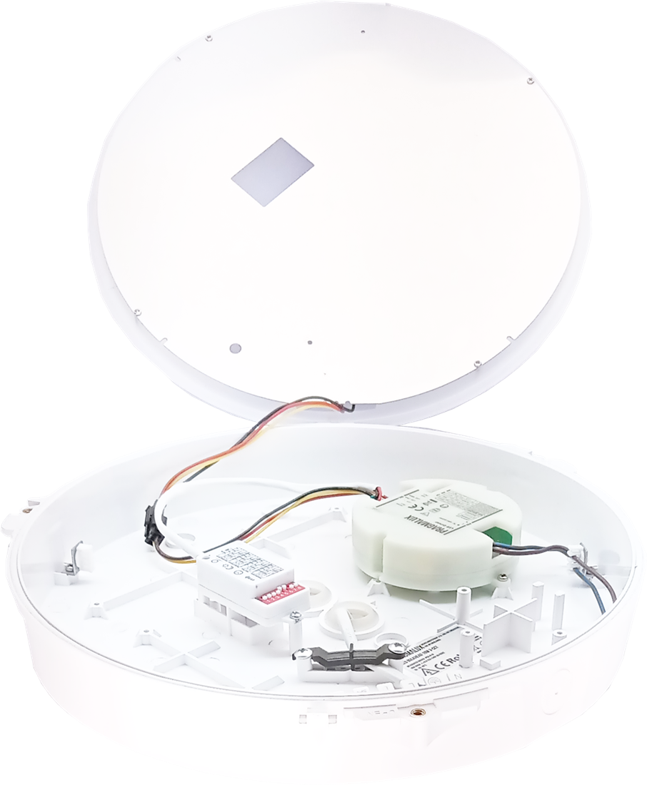 Pragmalux LED Bulkhead Venus G2 IP65 8W-18W 3000K-5000K 3-CCT 900-2025lm Ø300 + Step-dim dagslys- og bevægelsessensor & nødmodul 1 times autotest