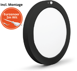 Pragmalux LED Downlight Luna G2 PIR zwart IP44 9W/18W 3000K-6000K 3-CCT 1025-2000lm Ø227 Buitenmaat - Gatmaat Ø65-185+Driver incl. eurosnoer 2m wit