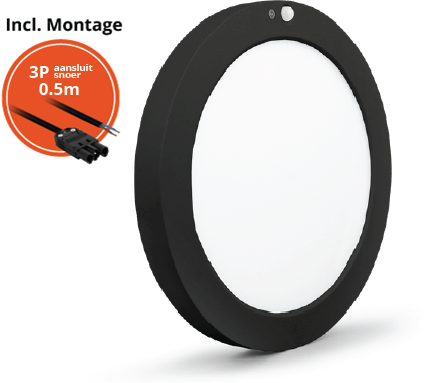 Pragmalux LED Downlight Luna G2 PIR zwart IP44 9W/18W 3000K-6000K 3-CCT 1025-2000lm Ø227 Buitenmaat - Gatmaat Ø65-185 incl. LED Driver &3P Aansluitsnoer