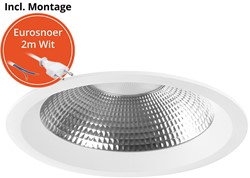 Pragmalux LED Downlight Mondial IP54 facet wit licht verdiept 13,5-25,5W 1700-3200lm 3-CCT CRI>90 UGR<19 60D BØ226 - GØ200-210 +Philips driver incl. eurosnoer 2m wit