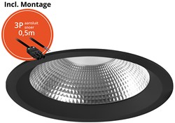 Pragmalux LED Downlight Mondial IP54 facet zwart licht verdiept 6-19,5W 725-2450lm 3-CCT CRI>90 UGR<19 60D BØ176 - GØ150-160 +Philips driver incl.3P snoer