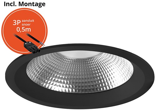 Pragmalux LED Downlight Mondial IP54 facet zwart licht verdiept 6-16W 700-1800lm 3-CCT CRI>90 UGR<19 60D BØ146 - GØ120-130 +Philips driver incl.3P snoer