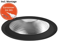 Pragmalux LED Downlight Mondial IP54 facet zwart licht verdiept 13,5-25,5W 1700-3200lm 3-CCT CRI>90 UGR<19 60D Ø250 - GØ200-240 +Philips driver incl. eurosnoer 2m wit