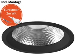 Pragmalux LED Downlight Mondial IP54 facet zwart licht verdiept 13,5-25,5W 1700-3200lm 3-CCT CRI>90 UGR<19 60D BØ226 - GØ200-210 +Philips driver incl. eurosnoer 2m wit