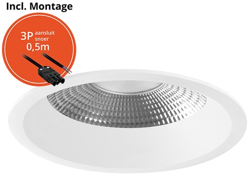 Pragmalux LED Downlight Mondial IP54 facet wit verdiept 6-16W 700-1800lm 3-CCT CRI>90 UGR<19 60D BØ146 - GØ120-130 +Philips driver incl.3P snoer