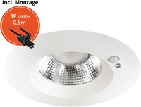 Pragmalux LED Downlight Mondial PIR IP54 facet wit 13-18W 1400-2100lm 3-CCT UGR<19 60D BØ176 - GØ150-160 +LED Driver incl.3P aansluitsnoer en splitter en TO, 1 in 2 uit