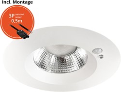 Pragmalux LED Downlight Mondial PIR IP54 facet wit 13-18W 1400-2100lm 3-CCT UGR<19 60D BØ176 - GØ150-160 +LED Driver incl.3P aansluitsnoer