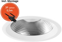 Pragmalux LED Downlight Mondial IP54 facet wit standaard 13,5-25,5W 1700-3200lm 3-CCT CRI>90 UGR<19 60D BØ226 - GØ200-210 +Philips driver incl.3P snoer splitter, 1 in 2 uit
