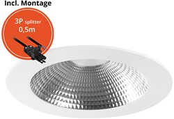 Pragmalux LED Downlight Mondial IP54 facet wit plat 6-19,5W 725-2450lm 3-CCT CRI>90 UGR<19 60D BØ168 - GØ150 +Philips driver incl.3P snoer splitter, 1 in 2 uit