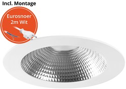 Pragmalux LED Downlight Mondial IP54 facet wit plat 13,5-25,5W 1700-3200lm 3-CCT CRI>90 UGR<19 60D BØ214 - GØ200 +Philips driver incl. eurosnoer 2m wit