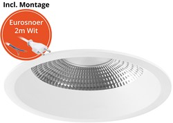 Pragmalux LED Downlight Mondial IP54 facet wit verdiept 6-19,5W 725-2450lm 3-CCT CRI>90 UGR<19 60D BØ176 - GØ150-160 +Philips driver incl. eurosnoer 2m wit
