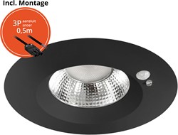 Pragmalux LED Downlight Mondial PIR IP54 facet zwart 13-18W 1400-2100lm 3-CCT UGR<19 60D BØ176 - GØ150-160 +LED Driver incl.3P aansluitsnoer