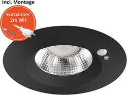 Pragmalux LED Downlight Mondial PIR IP54 facet zwart 13-18W 1400-2100lm 3-CCT UGR<19 60D BØ190 - GØ150-165 +LED Driver incl. eurosnoer 2m zwart