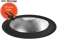 Pragmalux LED Downlight Mondial IP54 facet zwart standaard 6-16W 700-1800lm 3-CCT CRI>90 UGR<19 60D BØ146 - GØ120-130 +Philips driver incl.3P snoer splitter, 1 in 2 uit