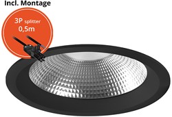 Pragmalux LED Downlight Mondial IP54 facet zwart licht verdiept 6-19,5W 725-2450lm 3-CCT CRI>90 UGR<19 60D BØ176 - GØ150-160 +Philips driver incl.3P snoer splitter, 1 in 2 uit