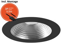 Pragmalux LED Downlight Mondial IP54 facet zwart plat 6-16W 700-1800lm 3-CCT CRI>90 UGR<19 60D BØ132 - GØ120 +Philips driver incl.3P snoer