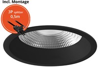 Pragmalux LED Downlight Mondial IP54 facet zwart verdiept 6-19,5W 725-2450lm 3-CCT CRI>90 UGR<19 60D BØ176 - GØ150-160 +Philips driver incl.3P snoer splitter, 1 in 2 uit