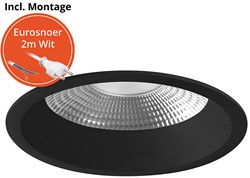 Pragmalux LED Downlight Mondial IP54 facet zwart verdiept 6-16W 700-1800lm 3-CCT CRI>90 UGR<19 60D BØ146 - GØ120-130 +Philips driver incl. eurosnoer 2m wit